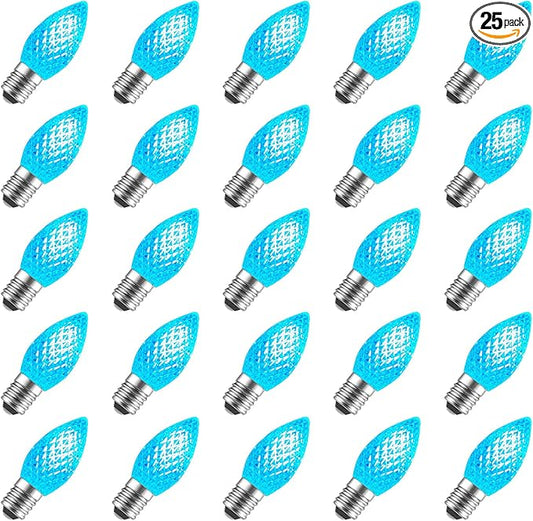 Minetom 25 Pack C7 Led Christmas Lights Bulb, C7 Replacement LED Christmas Lights Outdoor Bulb, C7 Shatterproof Led Bulb for Christmas String Lights, E12 Base, Commercial Grade Light Blue Bulbs