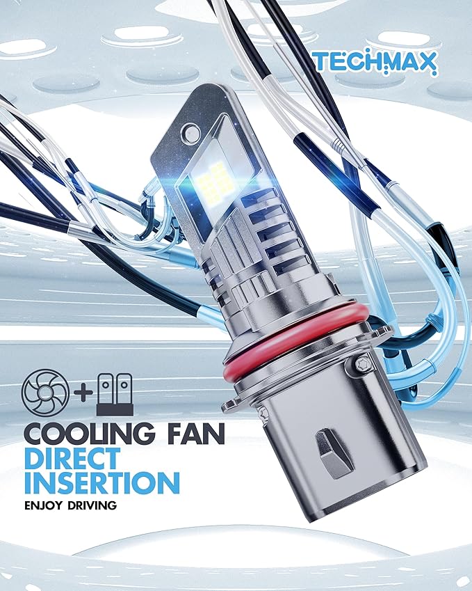 TECHMAX 9007 Light Bulbs, 9007 Fog Light Bulb w/Fan 600% Bright 6500K Wireless Direct Insertion Plug and Play, Pack of 2