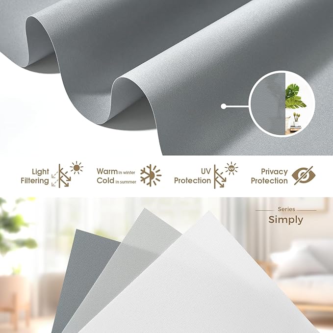 HeyBlinds Motorized Roller Shades, Smart Blinds for Windows, Remote Automatic Window Shades, Electric Shades, Light Filtering, Compatible with Alexa Google Apple Home (Simply-Smoky Gray LF)