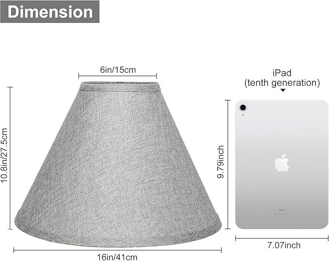 Empire Lamp Shades Set of 2, Gray Large Lamp Shades for Table Lamps Floor Lamps, 6" Top x 16" Bottom x 10.8" High, Natural Linen Lampshades Replacement, Include Spider, Harp Holders, Easy Assembly