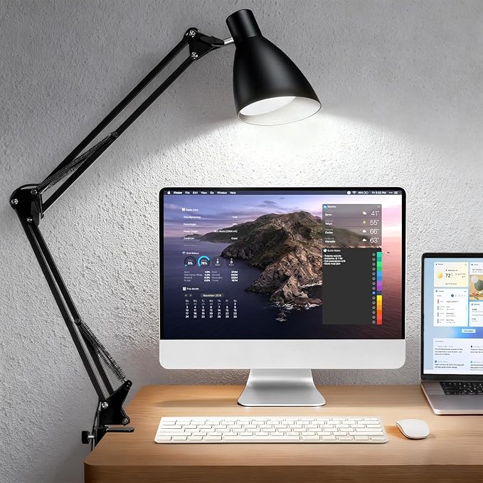Led Desk Lamp for Home Office - Adjustable Gooseneck Table Stand with Clamp 5 Color Modes and 10 Brightness for Architect Puzzle Light Reading Craft Computer Work Study Sewing(Black)
