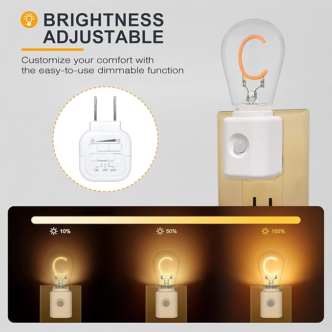 Amber Night Light, Night Lights Plug into Wall, 1W 2200K C-Type LED Night Light, Motion Sensor, Adjustable Brightness, 1-Pack