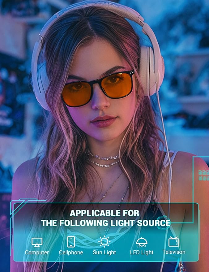 TIJN Sleep Glasses Blue Green Light Blocking Dual AR Coatings Amber Lens for Computer Gaming Screen Fatigue & UV Protection