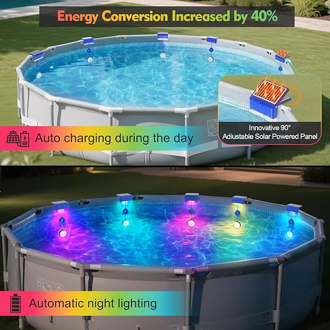 2-in-1 Solar Pool Lights,16 Colors Solar Powered Submersible LED Lights with Remote Control&IP68 Waterproof,Swimming Pool Lights for Above Ground Pools,Inground Pools Underwater,Pond(1 Pack)