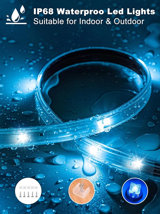 Outdoor Led Strip Lights Waterproof 300ft, Ip68 Outside Led Light Strip Waterproof with Remote and App Control, Exterior Music Syne RGB Led Rope Lights for Bathroom, Party Home Decor (2*150ft)