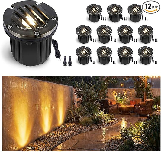 Gardenreet Landscape Well Lights Brass - Ip65 Waterproof Low Voltage Hardwired LED In Ground Lighting, Electric 12V Fixture, Antique Bronze for Wall Pathway Tree Without MR16 Bulb