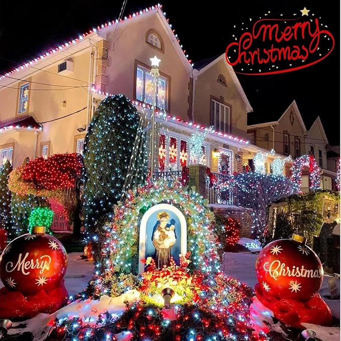 QITONG 165ft 500 LED Red and White String Lights, Christmas String Lights with Green Wire, 8 Modes Twinkle Lights Plug in