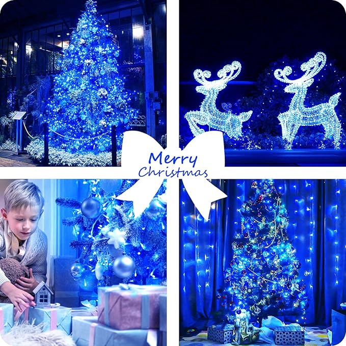 2 Pack Christmas String Lights Battery Operated with Timer, 66FT 200 LED Waterproof Twinkle Lights, 8 Modes Fairy Light for Indoor and Outdoor Bedroom Garland Tree Christmas Decorations (Blue)