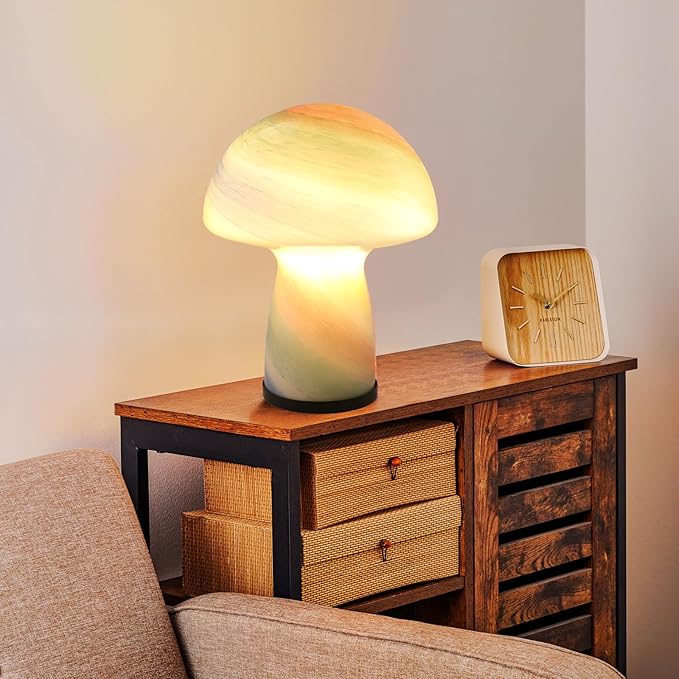 Mushroom lamp,Dimmable Glass Table Lamp,Vintage Style Table Lamp,Rainbow Bedside Desk lamp,Cute Table Lamps.（LED Bulbs Included）