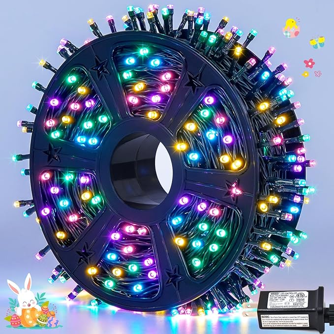 JMEXSUSS 500 LED Easter Lights Outdoor Indoor, 173ft Multicolor Easter String Lights, 8 Modes Pastel Light Plug in for Room Party Decorations