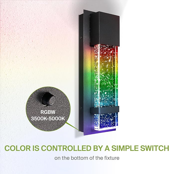 ASD LED 13 Inch Bubble Glass Wall Light Fixture | 9W 250LM RGB-3000K-5000K 100-277V | Multicolor, Waterproof, ETL Listed | Exterior Flush Mount Sconce, Outdoor-Indoor Lighting | Black, 2 Pack