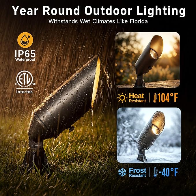 Gardenreet Die-Cast Brass Spot Light Outdoor - 12V Uplighting Waterproof, LED Low Voltage Landscape Lights Metal, Bronze for Fence Fountain with Warm White MR16 Replaceable Bulbs (12 Pack)