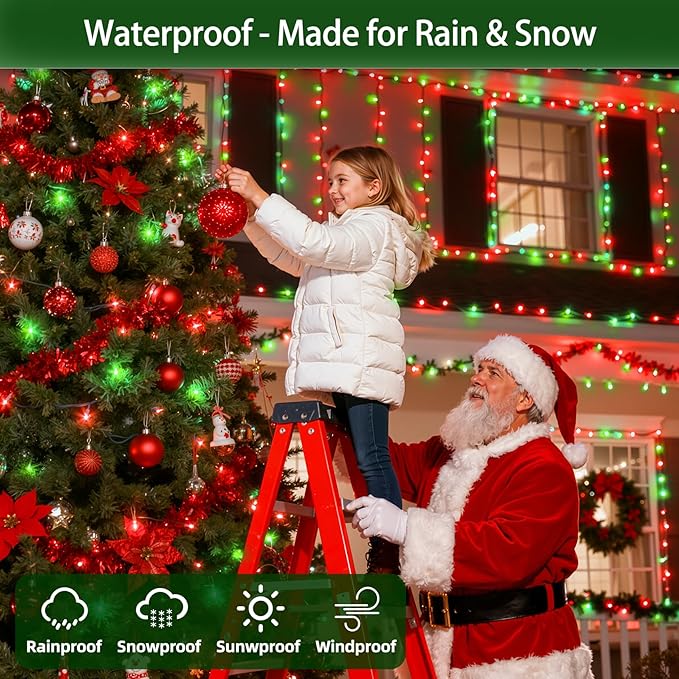 1500 LED 470FT Christmas Lights Outdoor,12 Lighting Modes Christmas String Lights with Timer, Dimmable Red & Green LED StringLights Waterproof for Yard Tree Wedding Party Holiday Red & Green