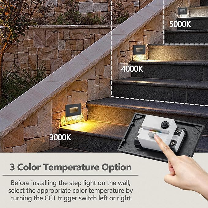 FTL Stair Lights Indoor LED Outdoor Step Lights 12V, Low Voltage 3000K/4000K/5000K Color Changing Deck Stair Light 3.5W 150LM Stairway Lighting, Waterproof Deck Step Lights Black Aluminum, 6 Pack