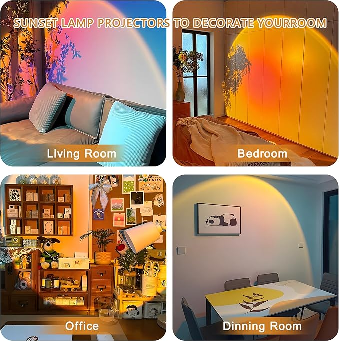 Sunset Lamp Projector, Sunset Light with 16 Colors Changing Projector LED Lights Floor Lamp Room Decor Night Light for Party Bedroom Decor, 360 Degree Rotating Rainbow Sunlight Lamp