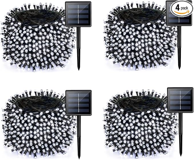 4 Pack Solar String Lights for Outside, 170 FT 480 LED Solar Twinkle Light Outdoor with 8 Modes & Memory Function, Super Long Waterproof Chrismas Lights for Xmas Tree Party Decorations (Cool White)
