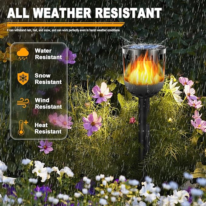 Solar Tiki Torches with Flickering Flame - Solar Lights Outdoor Waterproof, Auto On/Off, Solar-Powered Decorative Lighting for Garden, Yard, Landscape, Patio, Driveway, Walkway, Pathway (6)
