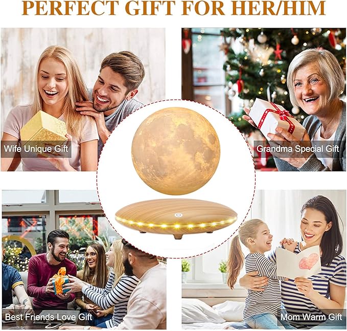 Levitating Moon Lamp, 3D Printing Moon Light Lamp with Touch Control and Wooden Base,Magnetic Floating Rotating LED Light Night for Home、Office Decor, Creative Gifts