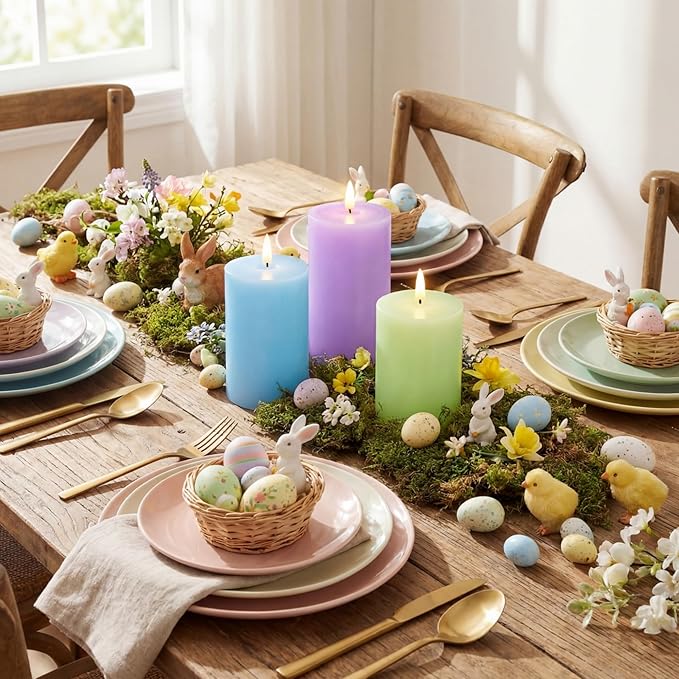 3 Pcs Easter Flameless Candles Battery Operated LED Flickering Pillar Candles with Remote Real Wax Pastel Spring Table Decor for Easter Party Wedding Table Centerpiece Home Decorations