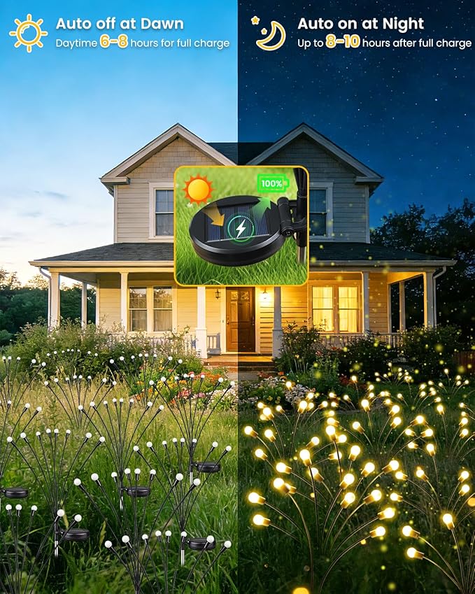OZS 10 Pack Total 80 LED Solar Firefly Lights Fairy Outdoor - Solar Garden Lights Outdoor, Sway by Wind, Waterproof for Garden Patio Pathway Fairy Decor (Warm White)