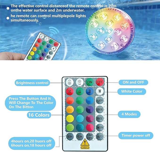 Upgraded Magnetic Pool Lights for Above ground and inground pool, Battery Underwater RGB 16 Colors Submersible LED Lights with Remote & Timer Off, for Hot Tubs, Fountains, Party, Vase - 4 Pack