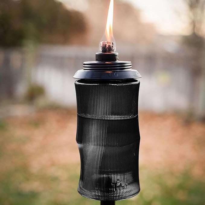 TIKI Easy Install Black Carved Glass 65 Inch TIKI Torch, Outdoor Decorative Lighting for Lawn Patio Backyard, 2 - Pack, 1124129