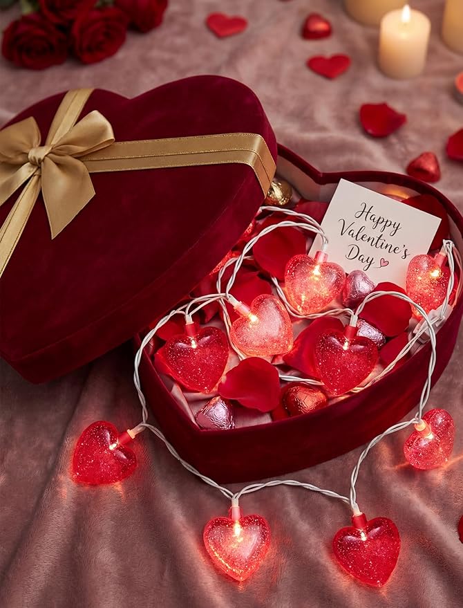 GOOTHY Heart String Lights, 8.5Ft Valentine's Day Decorations String Lights with 10 Pink and Red Heart Lights, Plug in Heart Fairy Lights for Bedroom Home Wedding Indoor Outdoor Valentine's Day Decor