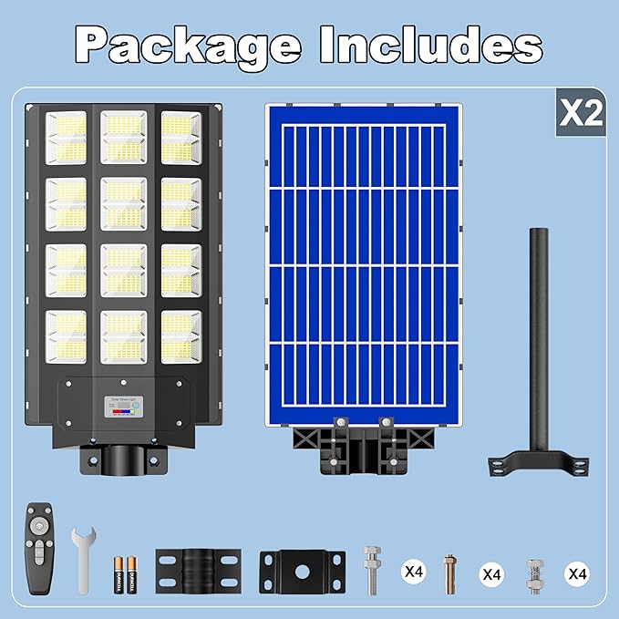 Solar Street Light 8000W, Solar Outdoor Lights Waterproof, 240000LM 8000K Solar Powered Parking Lot Light Dusk to Dawn with Outside Motion Sensor LED Light, Wide Angle Street Lamp