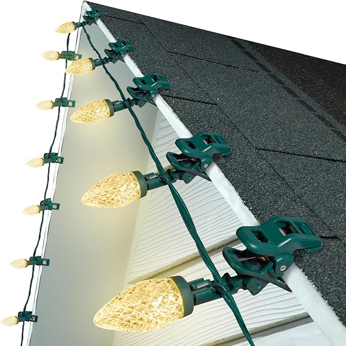 C9 LED Christmas Lights Outdoor, 99 Feet 150 LED C9 String Lights with 150 Spring Clips, Waterproof Connectable Christmas Tree Lights for Outside Roofline Patio Home Xmas Decor, Warm White