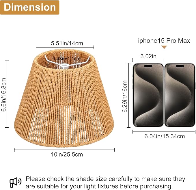 Small Rattan Lamp Shades Set of 2, Boho Lamp Shades for Table Lamps, 5.5" Top x 10" Bottom x 6.6" High, Wicker Lampshade Replacement for Bedroom, Hand Woven, Spider, Bulb Clip Adapters Included