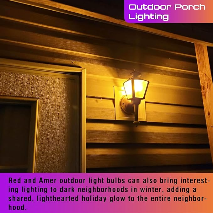 Amber and Red Light Bulbs 25-40W Equivalent, 1800k Amber Sleep Light Bulb, 625nm Red Night Light, 3W 300lm, E26 Base for Bedroom Healthy Sleep Porch Party Holiday Lighting, Non-Dimmable(1 Amber+1 Red)