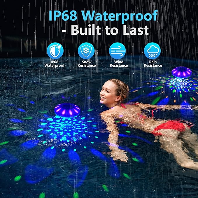 Rechargeable Floating Pool Lights (1 Pack) - Pool Light with Vibrant RGB Colors, IP68 Waterproof Floating Lights, Upper and Lower Color Changing Led Lights for Pools, Hot Tubs and Garden