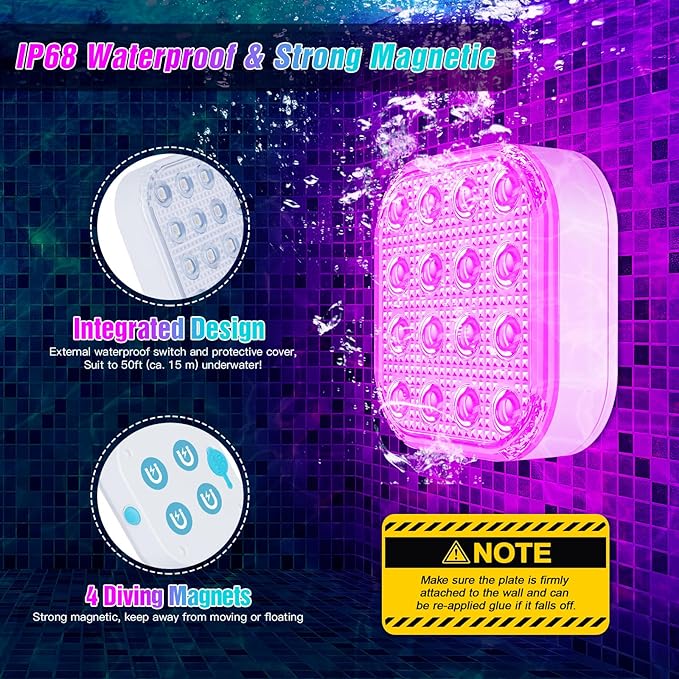 Submersible LED Lights with Remote, Waterproof Underwater LED Light Rechargeable Bettery 16 Color Changing Lamp Magnetic Floating Submersible Lights for Pool Vase Aquarium Decor (Ultra-Thin 4-Set)