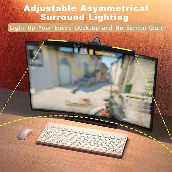 Curved Monitor Light Bar for 24-27 Inch Curved Screens Light Bar with 7 RGB, Stepless Dimming 3 Color Temperatures USB Powered Gaming Computer Light