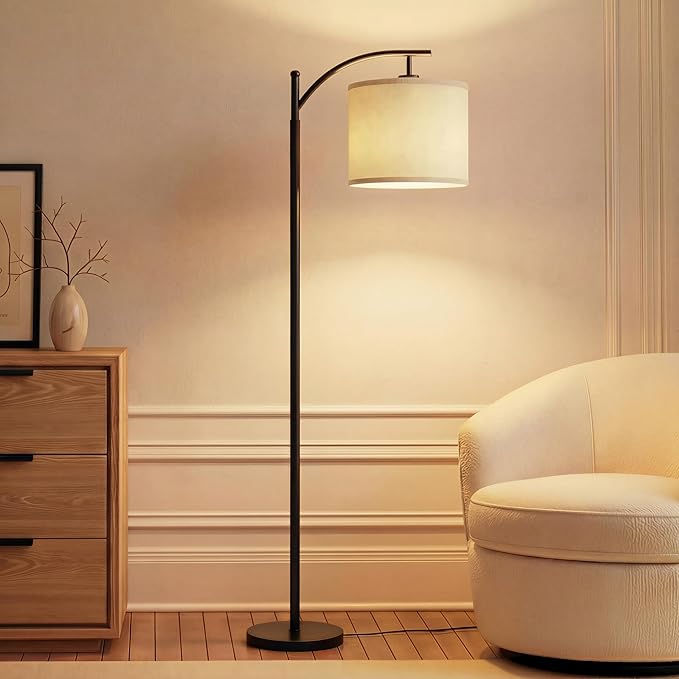 Brightech Montage LED Floor Lamp – Modern Floor Light for Living Rooms & Office, with Arc Hanging Shade – Standing Lamp for Bedroom Reading, Mid-Century Pole Lamp for Farmhouse Style - Black