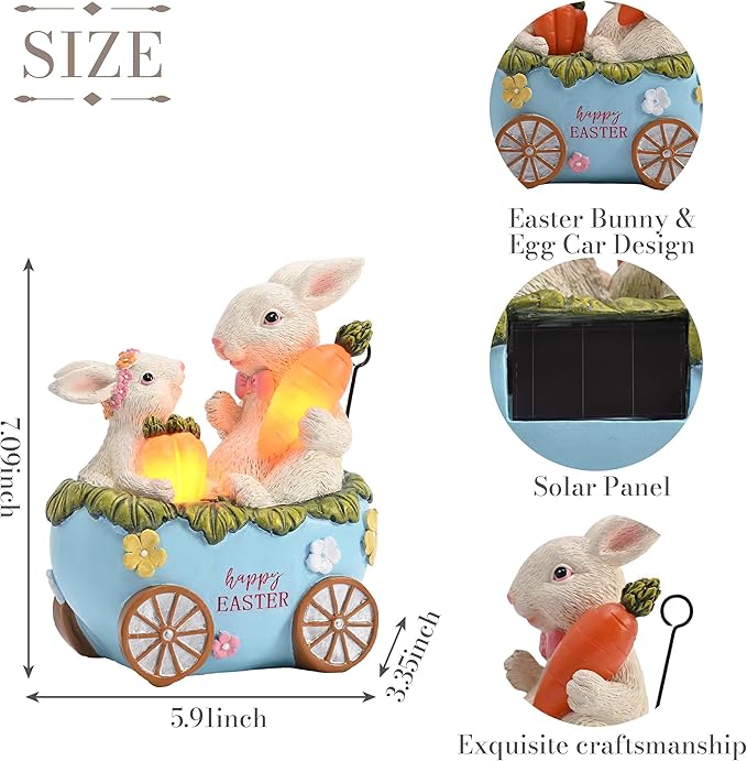 TERESA'S COLLECTIONS Easter Decorations Outdoor with Solar Lights, Easter Bunny and Egg Decor Outdoor, Waterproof Resin Lighted Garden Statue