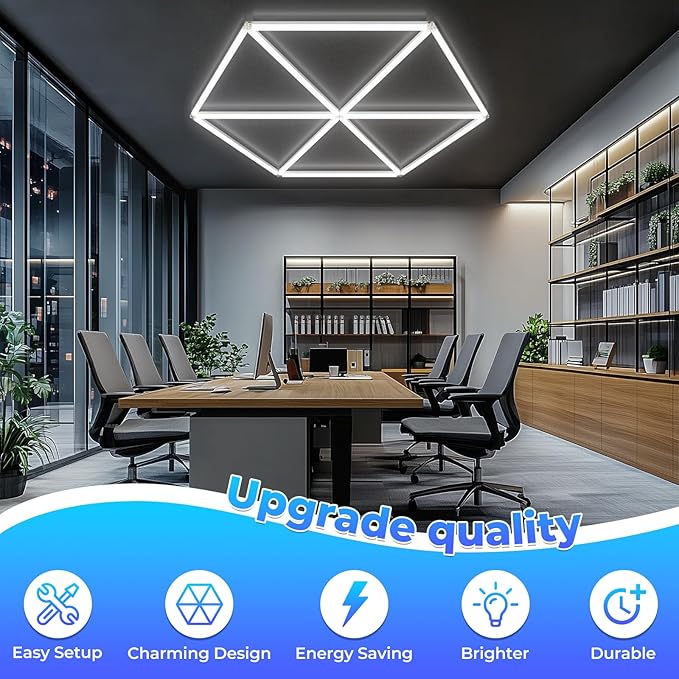 Led Garage Light-54W, 6500K 5940LM Garage Hexagon Shop Lights for Car Detailing, Workshop, Basement, Gym, Barber