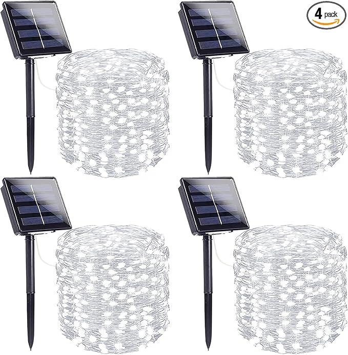 4 Pack Solar String Lights Outdoor, Extra-Long 400LED Solar Christmas Fairy Lights Waterproof, Outdoor Twinkle Light Silver Wire 8 Modes Fairy Light for Tree Garden Party Xmas Decor (Cool White)