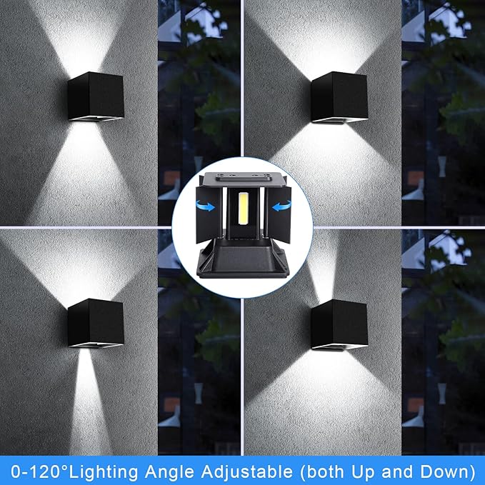 Juyace 20W 6000K LED Sconce Wall Up and Down Exterior Lighting hardwire No photocells Light Fixtures with Angle-Adjustable Square 4.7" IP65 Waterproof for Porch Patio 4 Pack