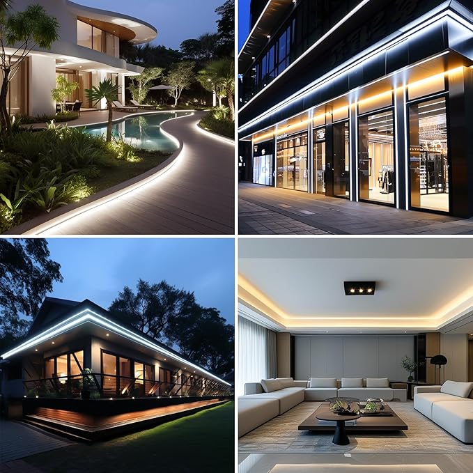 AC 110V COB LED Strip Lights Outdoor Waterproof 98.4ft, 4000K Natural White Super Bright 300W LED Rope Light, IP65 Flexible Cuttable, for Bedroom Garden Commercial House Gaming Room Decor