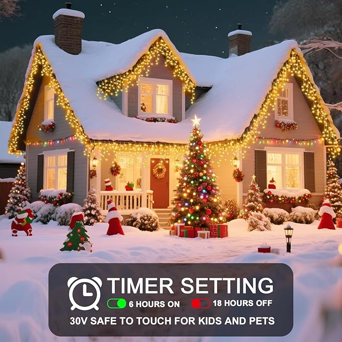 66 Ft Ice Lights for Outside, 640 LED Christmas Lights Outdoor Plug in, Christmas String Lights with 8 Modes & Timer for Holiday, Party, Wedding, House, Patio, Outdoor Decorations
