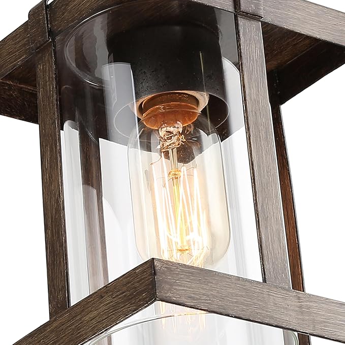 LOG BARN Pendant Lights Kitchen Island, Farmhouse Kitchen Pendant Lighting Over Island with Clear Glass, Rustic Faux Wood Pendant Light Fixtures, 5.5'' x 10.3''