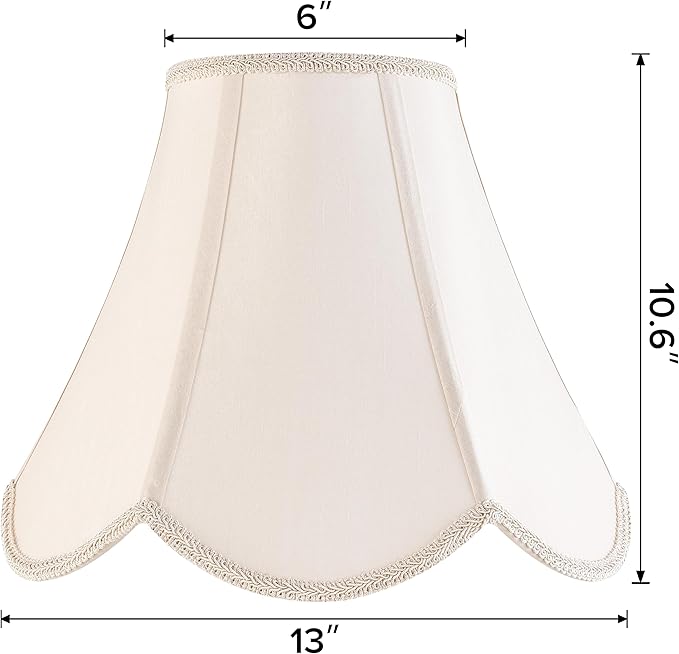 GO&SO 6x13x10.6" Barrel Lamp Shades (Spider) Yellowish Beige Scalloped Lamp Shade -Bell Faux Silk Shades for Floor/Table/Bedside Lamps,Modern Lamp Shade Petal Edge Braid Design -Easy Assembly -1 Pack