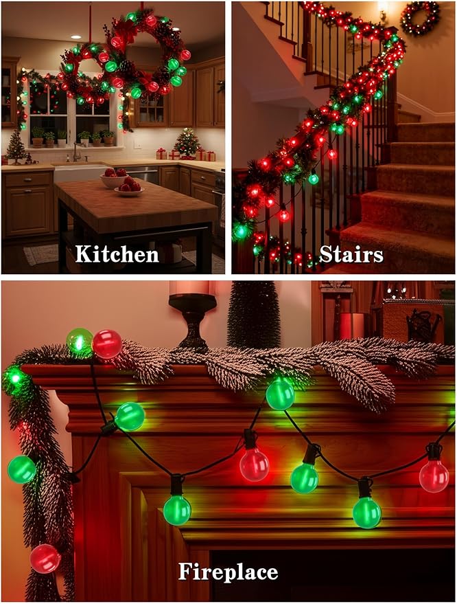 25 Pack Frosted Red Green G40 LED Light Bulbs – 0.6W E12 Base Replacement Bulbs for Christmas Lights, String Light Bulb for Outdoor String Lights, Christmas Tree, Porch, Holiday Decorative Lighting