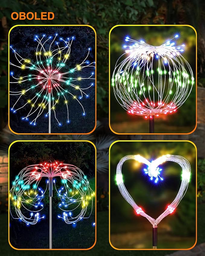 Solar Firework Lights Outdoor Waterproof 2Pcs 200 LED with 8 Modes DIY Stake Landscape Light for Outside Garden Yard Pathway Party Decor Christmas Decoration Solar Starburst Lights Colorful