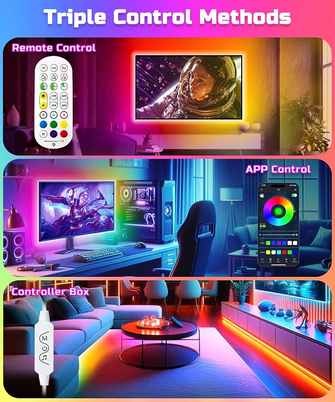Daymeet TV Led Backlight, 23ft LED Lights for TV Behind for 75-100 inch, RGBICW Glow USB Led Light Strip for TV Lighting Color Changing Music Sync Bluetooth APP Control for Bedroom HDTV