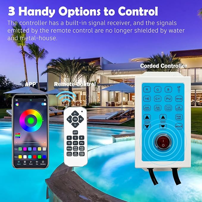 Pool Lights for Inground Pool, 60W 10 Inch LED Inground Pool Light with Controller, Remote and APP Control for Wet Niche, Color Changing Underwater Swimming Pool Lights with 100 Foot Cord