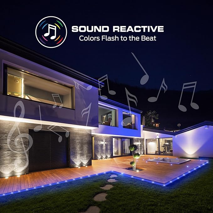 Monster Smart 50 Foot RGB+IC+WW Outdoor LED Light Strip, Sound Reactive, Dimmable, Multicolored & Multi-White, IP44 Waterproof, Weather Resistant, App Control, Compatible with Alexa, Google Home, Siri