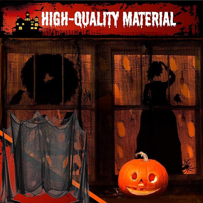 Halloween Creepy Cloth, Spooky Giant (30 x 420 in.) Cheese Cloth Tapestry for Halloween Party Supplies Decorations Outdoor Yard Home Wall Decor, Black