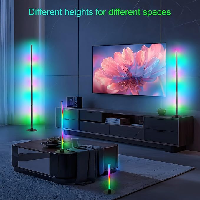 PMS 63 Inch LED Floor Lamp, Corner Mood Standing Lamp RGB Color Changing Light Dimmable Music Sync with APP & Remote Control for Living Room, Bedroom, Home Decoration